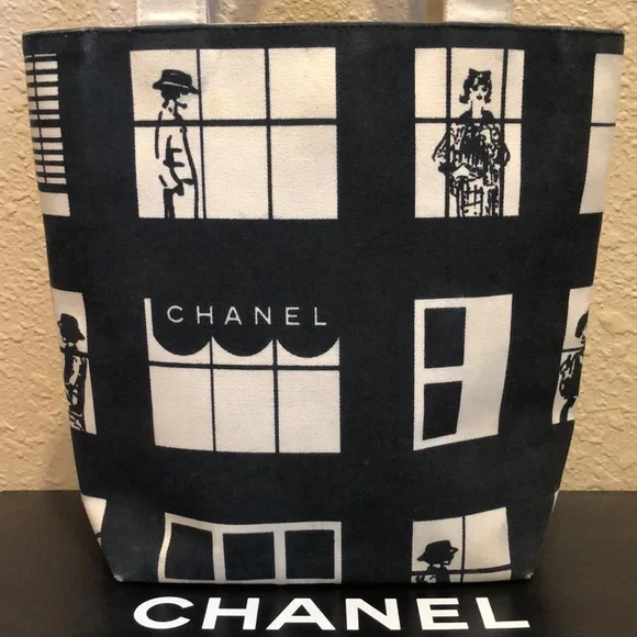 CHANEL Coco Canvas Window Tote Bag Black White Classic - Picture 5 of 15